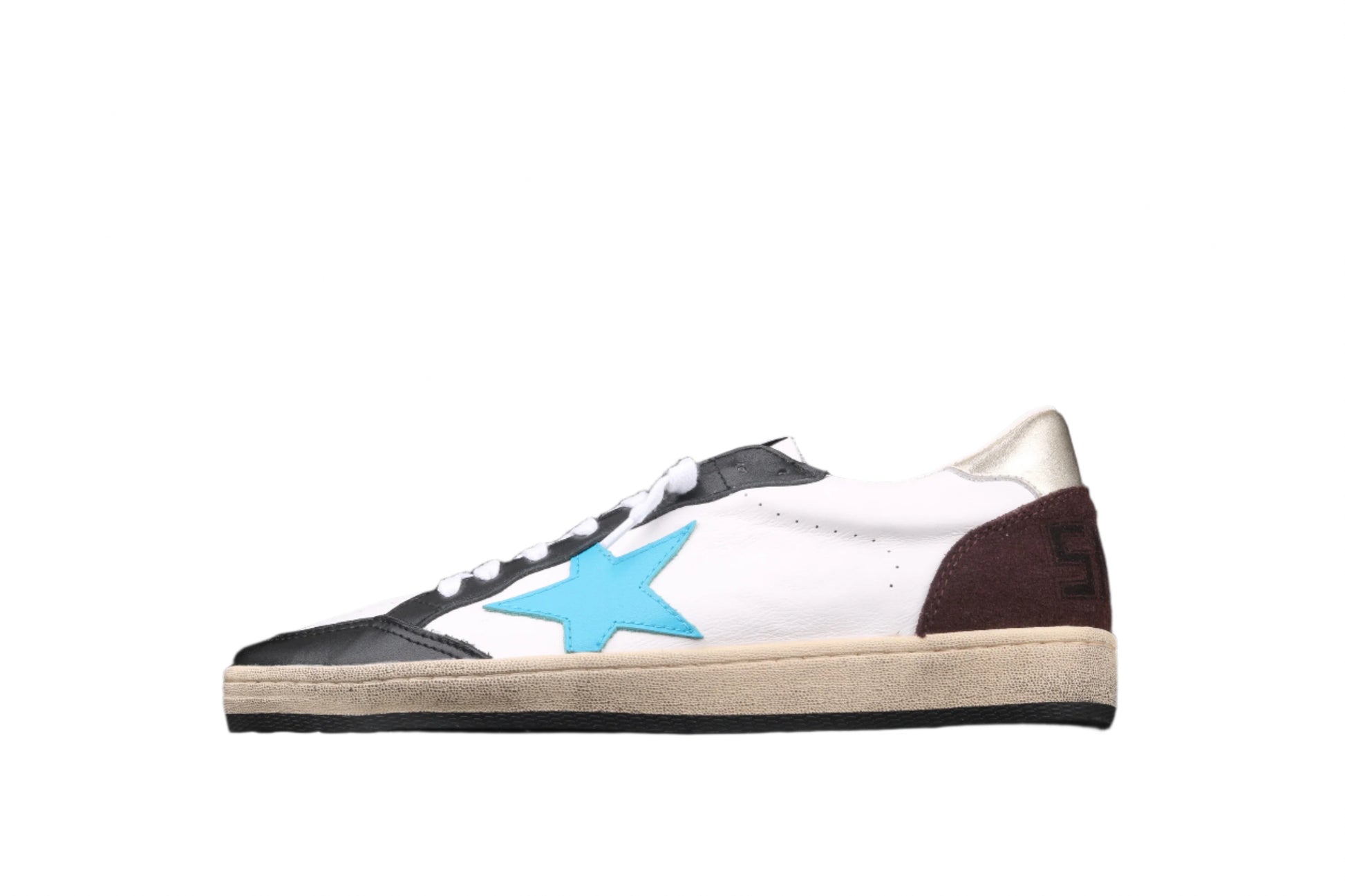 Sneaker with a blue star on a black background