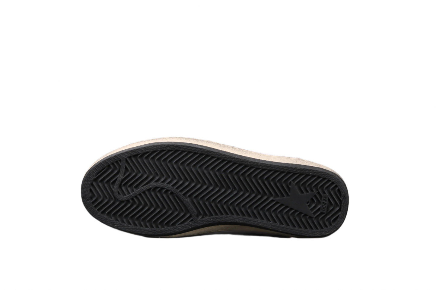 Close-up of a shoe sole with tread pattern on a black background