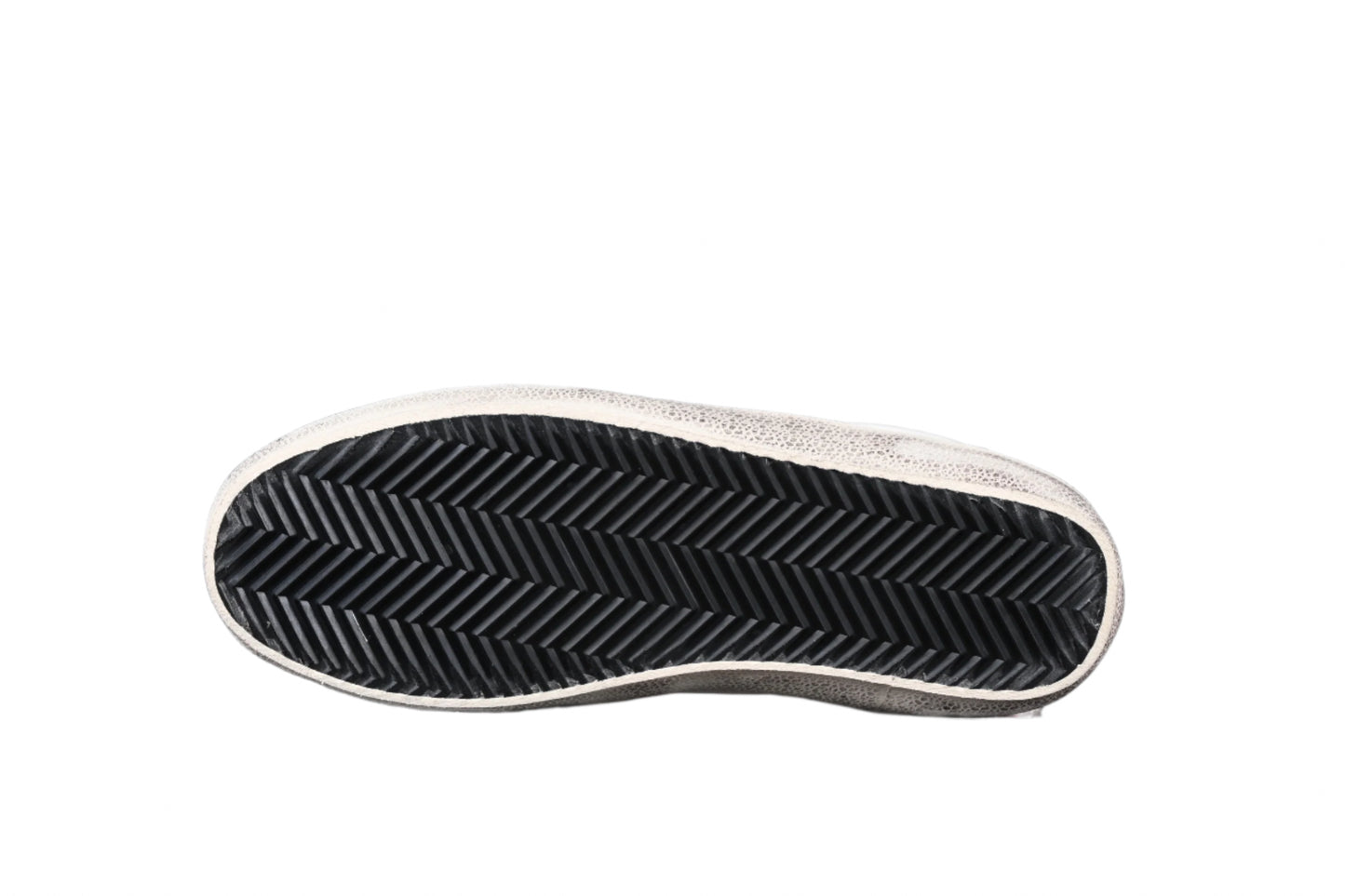 Close-up of a shoe sole with tread pattern on a black background